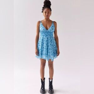 Urban Outfitters Sweet Escape Floral Mesh Asymmetrical Mini Dress - XS